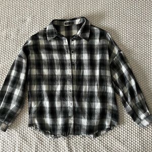 Shein plaid black and white button down